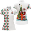 Custom Funny Santa Golfer Womens Golf Polo Shirt Custom Christmas Golf Ball Pattern, Christmas Golf Gifts