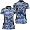 Custom Women Bowling Polo Shirts Custom Bowling Ball And Pins Blue Camo Bowling Team Jersey For Women