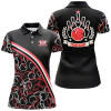 Custom Personalized Bowling Polo Shirts For Women Custom Black Red Bowling Pattern, Bowling Team Shirts