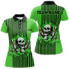 Custom Green And Black Stripes Women Bowling Polo, Quarter Zip Shirts Custom Skull Bowling Team Jerseys