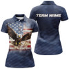 Custom Eagle American Flag Custom Womens Bowling Polo Shirts, Patriotic Bowling Team Jerseys