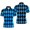 Custom Mens golf polo shirts custom blue and black argyle plaid pattern golf attire for men