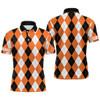 Custom Mens golf polo shirt custom orange argyle plaid pattern golf attire for men