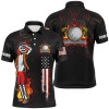 Custom Mens Fire Skull Golf Polo Shirt, American Flag Golf Shirts For Men Crazy Skull Golf Shirt, Golf Gifts