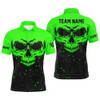Custom Grunge Black Green Skull Billiard Men Polo Shirts, 8 Ball Billiards Apparel Clothing