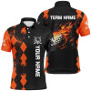 Custom Black Mens golf polo shirts custom orange argyle pattern flame golf ball golf tops for mens