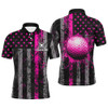 Custom Pink Grunge American Flag Mens Golf Polo Shirts Custom Patriotic Golf Shirts, Golf Gifts For Men