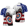 Custom American Flag Archery 3d Target Personalized Men Polo Shirts, Patriotic US Archery Jerseys For Team