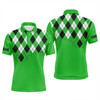 Custom Golf Men Polo Shirt - Custom Name Green Argyle Plaid Golf Skull Pattern Apparel - Personalized Gift For Golf Lover, Team, Husband, Boyfriend