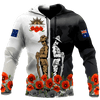 FUNSTUFFPRINT  Rememberance Anzac Day Poppy Flower Black White Premium Unisex 3D Hoodie and Zip Hoodie