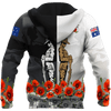 FUNSTUFFPRINT  Rememberance Anzac Day Poppy Flower Black White Premium Unisex 3D Hoodie and Zip Hoodie