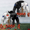 FUNSTUFFPRINT  Rememberance Anzac Day Poppy Flower Black White Premium Unisex 3D Hoodie and Zip Hoodie