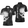 Custom Smoke Skull Black White Mens Darts Polo Shirt Custom Dart Shirt For Men Scary Dart Jerseys