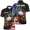 Custom American flag black Mens golf polo shirts custom colorful paint golf shirts, patriot golf tops for men