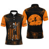 Custom Black and Orange American Flag Halloween golf skull custom Men golf polo shirts, Halloween golf polo