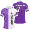 Custom Men Bowling Polo, 1/4 Zip Shirt Custom white & purple camo vintage bowling shirts, mens bowling jersey