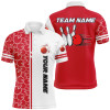 Custom Men Bowling Polo, 1/4 Zip Shirt Custom white & red camo vintage bowling shirts, mens bowling jersey