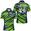 Custom Blue And Green Strike Bowling Polo, Quarter Zip Shirts For Men, Custom Name Bowling Team Jerseys