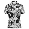 Custom Golf Men Polo Shirt - Black And White Tropical Plants Flamingo Custom Name Apparel - Personalized Gift For Golf Lover, Team, Husband, Boyfriend, Dad