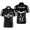 Personalized Bowling Polo, Quarter Zip Shirts For Men Custom Bowling Team Jerseys | Black