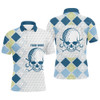 Custom White golf ball skull Mens golf polo shirts custom blue argyle pattern golf apparel for men