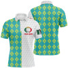 Custom Blue Yellow Argyle Pattern Mexican Flag Mens Golf Polo Shirts Patriotic Golf Shirts For Men
