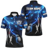 Custom Blue Lightning Thunder Black Bowling Polo, Quarter zip Shirt for men custom storm bowling team jerseys
