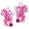Custom Pink Bowling Strike Custom Bowling Polo/ Quarter Zip Team Shirts, Men And Women Bowling Outfit