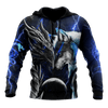 FUNSTUFFPRINT Blue dragon and wolf Unique Design 3D Hoodie and Zip Hoodie