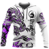 FUNSTUFFPRINT Dragon Tatoo White And Purple Cool 3D Hoodie and Zip Hoodie