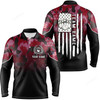 FUNSTUFFPRINT Black red camo Men long sleeve polo bowling shirts, Custom American flag patriotic bowling team league jerseys