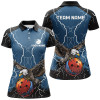 Custom Women Bowling Polo, Quarter Zip Shirts Custom Eagle Bowling Lightning Storm Team League Jerseys | Blue