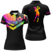 Custom Womens Golf Polo Shirt Watercolor Canadian Flag Custom Name Black Golf Shirt