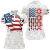 Custom Patriotic Women's Polo Bowling Shirt, Custom Ladies Bowlers Jersey Short Sleeve American Flag