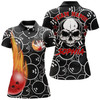 Custom Personalized Women Polo Flame Bowling Shirt Cool Skull Pins Black Bowling Short Sleeve Women Bowlers