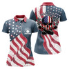 Custom Vintage American Flag Patriotic Skull Bowling Polo Shirts For Women Custom Bowling Team Jerseys