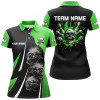 Custom Green And Black Women Bowling Polo, Quarter Zip Shirts Custom Skull Bowling Ball And Pins Team Jerseys