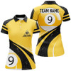 Custom Personalized 9 Ball Pool Yellow Black Grunge Billiard Polo Shirts For Women, 9 Ball Billiard Jerseys