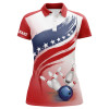 Custom American flag Bowling ball and pins polo Shirt Women Bowling Jerseys Custom Bowling Team Shirts