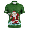 Custom Golf Men Polo Shirt - Custom Name Christmas Green Pattern Santa Golfer Apparel - Personalized Gift For Golf Lover, Team, Husband, Boyfriend