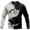 FUNSTUFFPRINT   Yin Yang Black & White Cat 3D Hoodie and Zip Hoodie