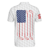 Golf Skull American Flag Short Sleeve Polo Shirt, White Golf Pattern Polo Shirt, Patriotic Golf Shirt For Men, Best Gift For Golfers
