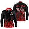 FUNSTUFFPRINT Personalized Men Long sleeve polo Bowling Shirt, Flame Bowling Ball and Pins bowling jerseys for men Bowler