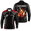 FUNSTUFFPRINT Black camo Bowling League long sleeve polo shirt, Custom Retro Flame Bowling Shirts For Team Bowlers