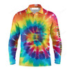FUNSTUFFPRINT Custom Golf Long Sleeve Men Polo Shirt - Colorful Tie Dye Background Custom Name Golf Men Polo Shirt