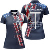 Custom American Flag Patriotic Womens Disc Golf Polo Shirt Custom Team Disc Golf Basket Shirts | Blue Navy