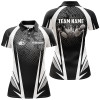 Custom Women's Bowling Polo Shirt Custom Bowling Ball And Pins Black And White Team Ladies Bowlers Jerseys