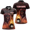 Custom 3D Wolf 8 Ball Fire Flame Billiard Polo, 1/4 Zip Shirts For Women Team League Billiard Jerseys