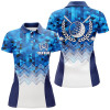 Custom Womens Blue Geometric Golf Polos Custom Triangle Pattern Golf Shirts For Women Cool Golf Gift