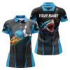 Custom Personalized 3d Bowling Shirts For Women Custom Shark Team Blue Bowling Ball Bowling Polo Shirts